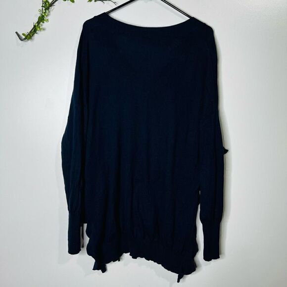 Moth Women's Navy Blue V Neck Ruffled Details Flare Hem Sweater Size Large - Picture 8 of 11